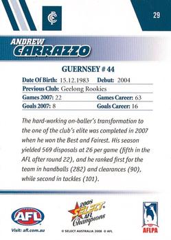 2008 Select AFL Champions #29 Andrew Carrazzo Back